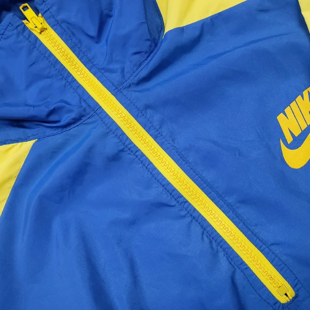 Vintage Nike Windbreaker Men Medium Blue Yellow Made in USA Packable Anorak